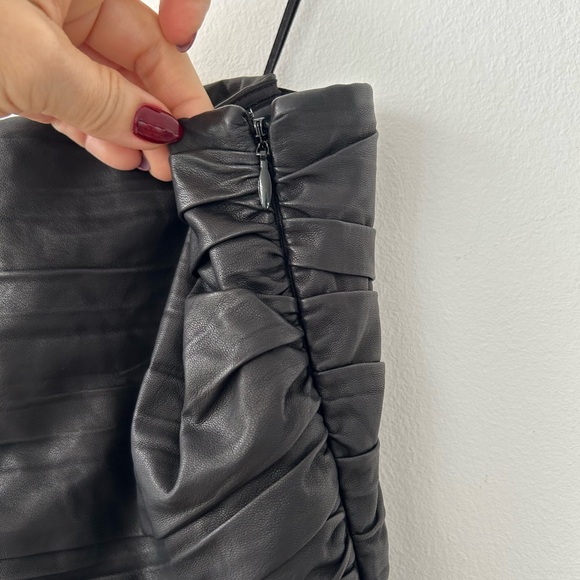 $415 Theory Amandine Chateau Strapless Lamb Leather & Wool Twill Mini Dress 2 ❤️ - Picture 6 of 10